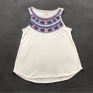 Lucky Brand Embroidered Tank Top Red Blue on Oatmeal White Southwest Western M